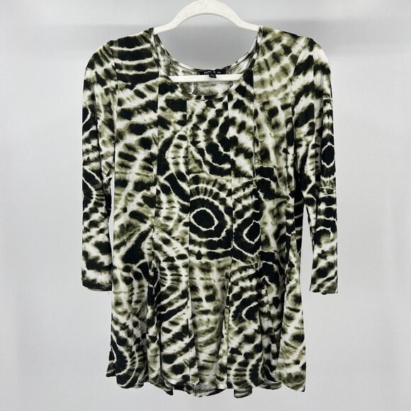 Sami & Jo Olive Green Tie Dye 3/4 Sleeve Knit Tunic Top Casual Comfy‎ - Picture 1 of 9